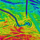 Twirly iceberg ploughmark, showing rotation amongst a field of pockmarks from the central Barents Sea. (Image courtesy British Antarctic Survey)